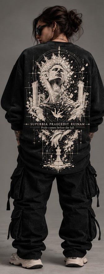 Sudadera Superbia negro lavado, de espaldas